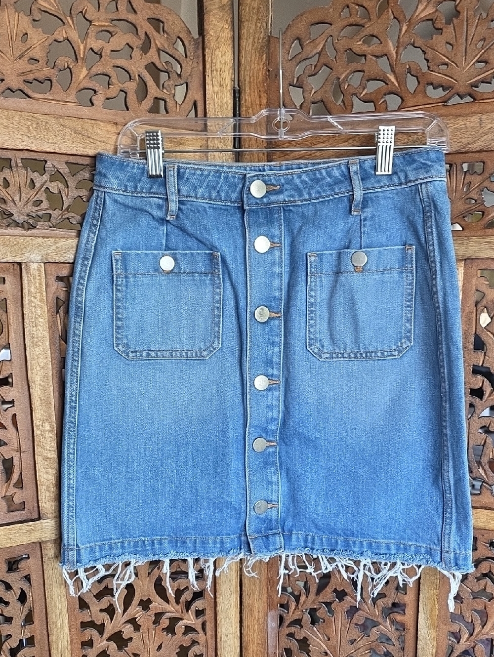 LOFT Blue Button-Front Denim Mini Skirt